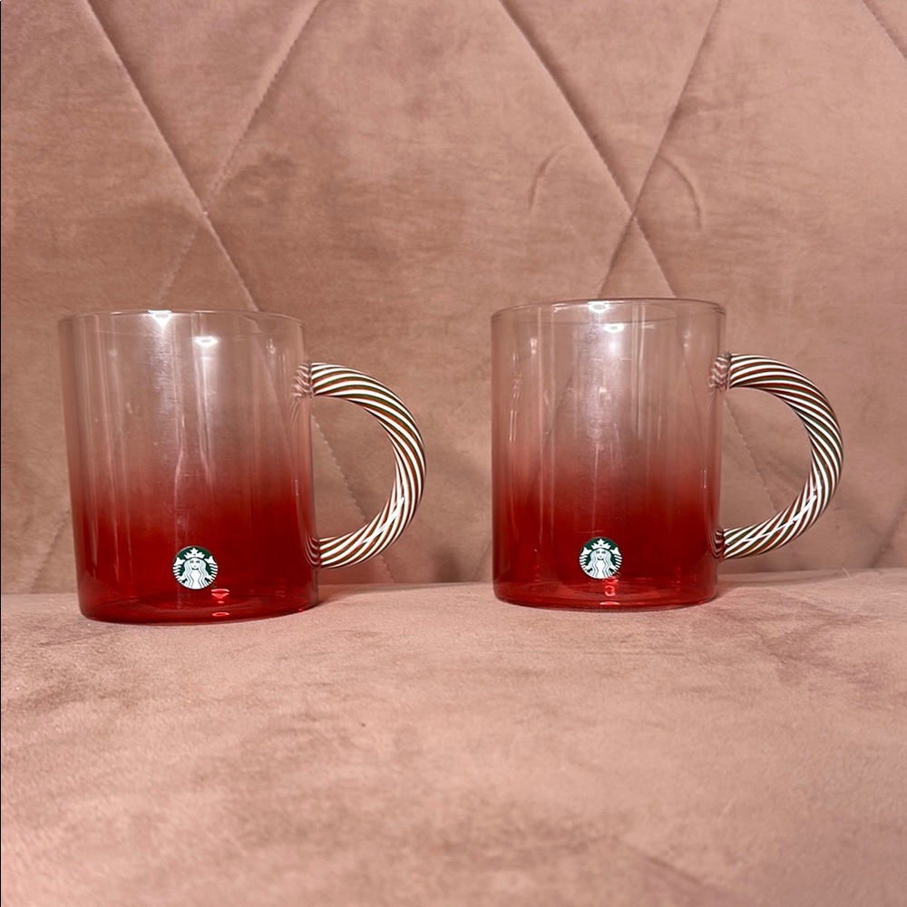 Starbucks Holiday Red Candy Cane Glass Mugs 2024 NWT